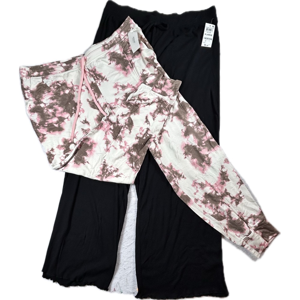 Jenni & Alfani Intimates Lounge Pants Set XL Black Ribbed & Tie Dye Jogger